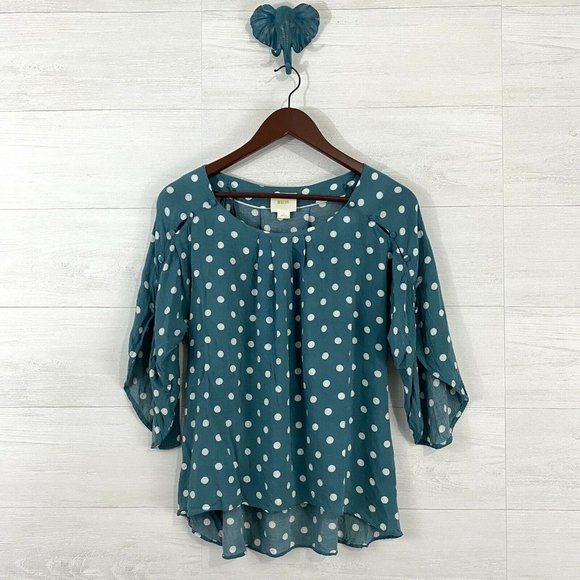 Anthropologie Tops - Maeve Anthro Dusty Blue Polka Dot Blouse